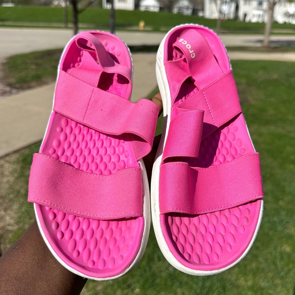 Crocs Women's LiteRide Stretch Sandals Size 7 Pink Shoes‎ - Picture 6 of 14